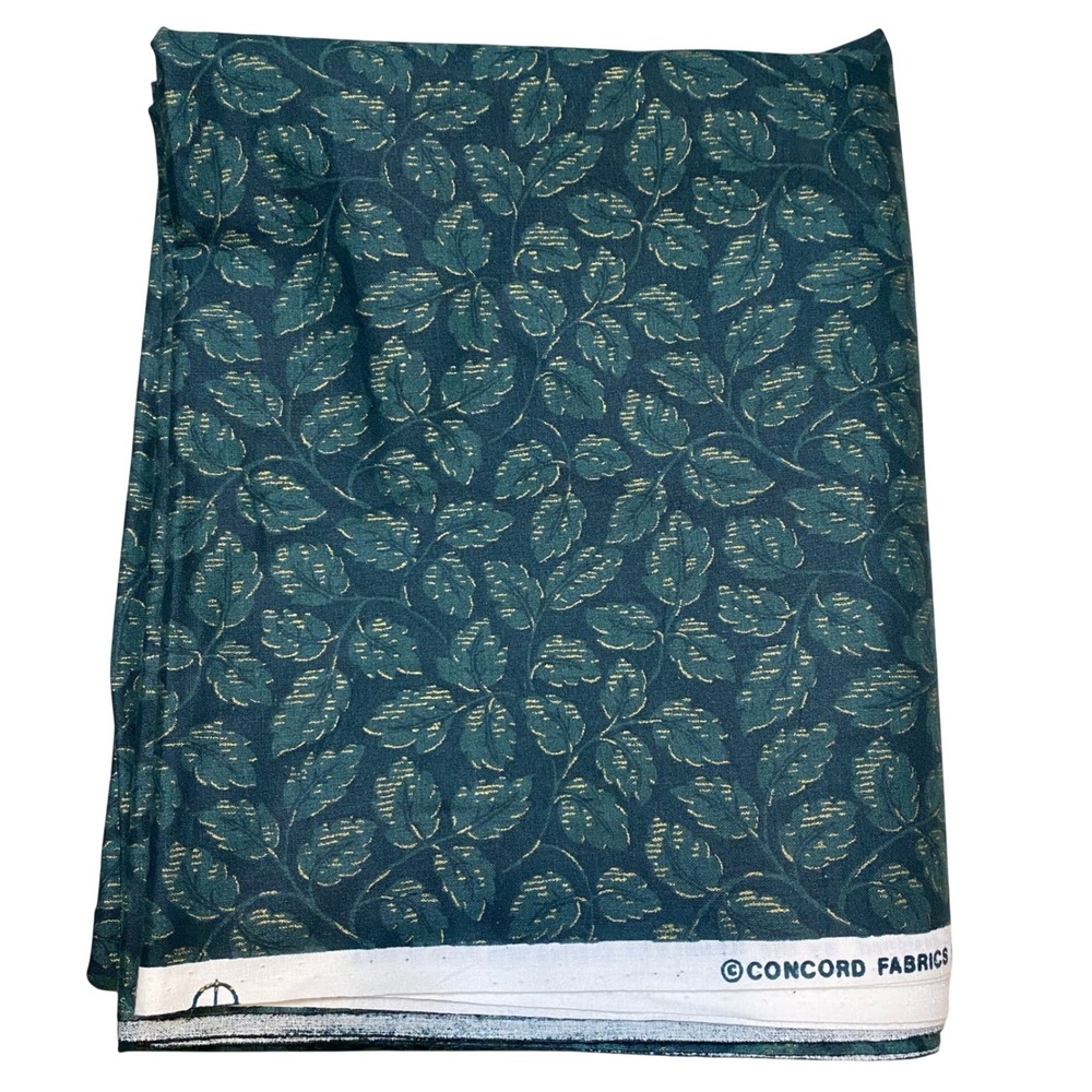 Vtg 90s Concord Fabrics Kesslers Green Leaf Vine Cotton Fabric Preppy 3.9 yds